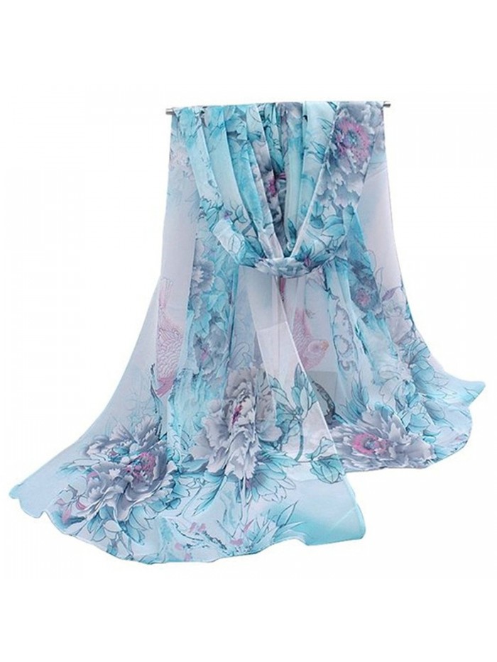 Academyus Women's Long Large Flower Printed Scarf Female Beach Shawl - Light Blue - CI12K29DFAL