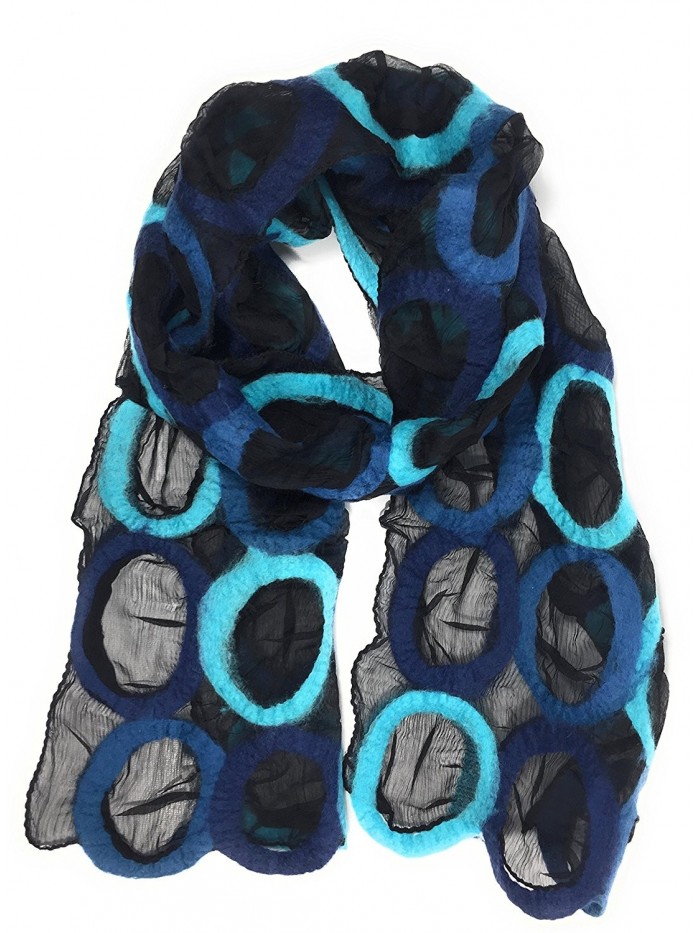 Handmade Felted Merino Wool Silk Long Art Ring Scarf Fair trade - Blue - C8186HHNDEA