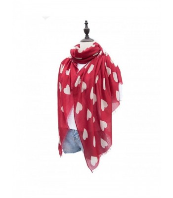 KUPARK Womens Fashion Sweet Heart Print Scarf Shawl Wrap - Wine Red - CQ185ESN76G
