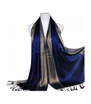 Rumas Womens Muslim Long Cotton Shawl Scarf Tassel Scarves Stole Wrap 180cmx60cm - Navy - CA12O24LG6L