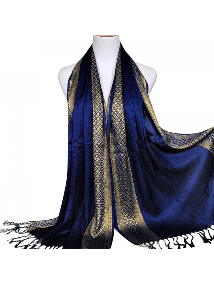 Rumas Womens Muslim Long Cotton Shawl Scarf Tassel Scarves Stole Wrap 180cmx60cm - Navy - CA12O24LG6L