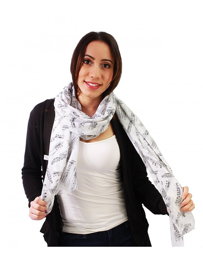 Modadorn Simply Music Note Design Scarf - White - CB11U993PJ7