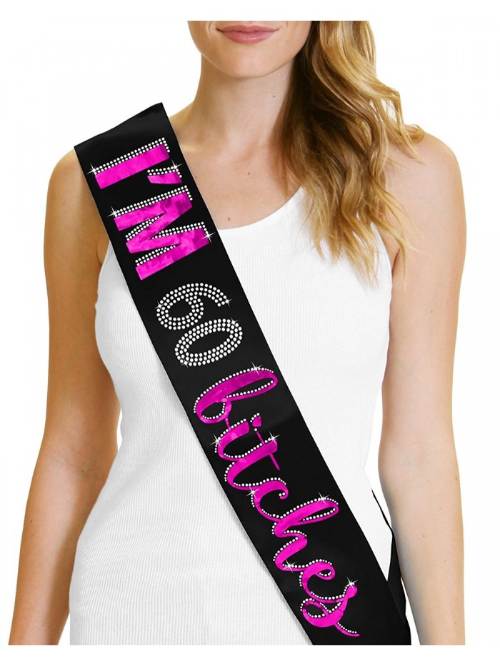 60th Birthday Party Decorations I'm 60 Bitches! Women's Sash by RhinestoneSash.com - Black-pink Foil - C712NA5N6W3