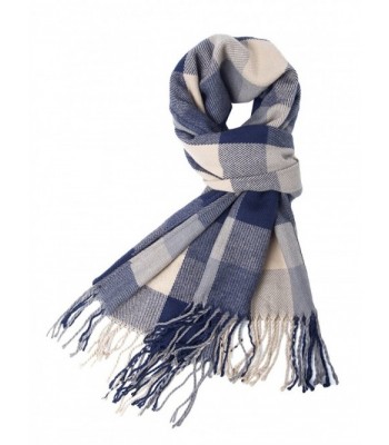 Dolcevida Women's Fashion Super Soft Plaid Winter Scarf Warm Lattice Shawl Classic Over-sized Wraps - Blue Gray - CH186AWU6G8