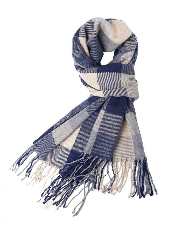 Dolcevida Women's Fashion Super Soft Plaid Winter Scarf Warm Lattice Shawl Classic Over-sized Wraps - Blue Gray - CH186AWU6G8