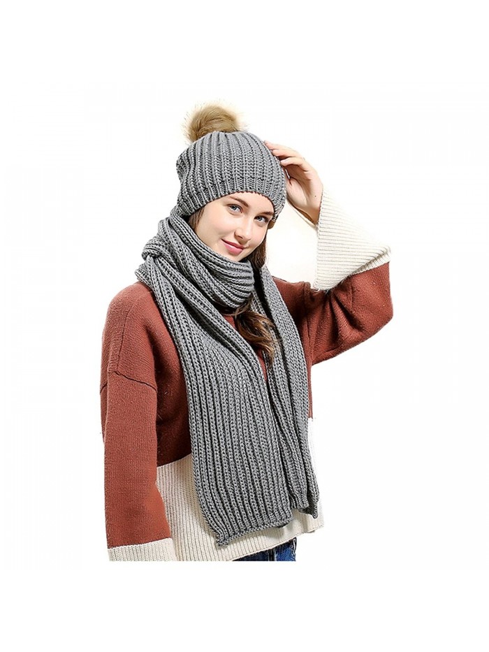 Jelinda Women's Autumn Winter Warm Knitted Hat and Scarf Set - Style 2 - Grey - CD186O5TO6A