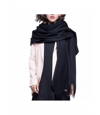 100% Lambswool Winter Scarf with Tassels for Women Oversized Scarf Wraps Wool Shawl - Black - CY186C6MTCO