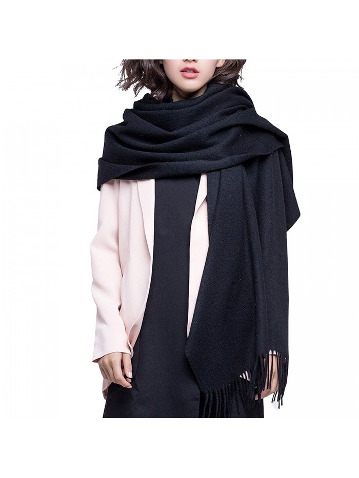 100% Lambswool Winter Scarf with Tassels for Women Oversized Scarf Wraps Wool Shawl - Black - CY186C6MTCO