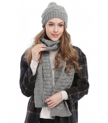Women Fashion Winter Warm Knitted Scarf and Hat Set Skullcaps - Grey_style - C412O0D953M