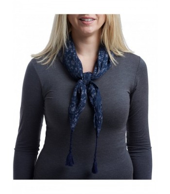 Women's Spring Fall Fashion Chambray Floral Neckerchief (Petite Scarf) - Navy - CS17YD7ZIAR