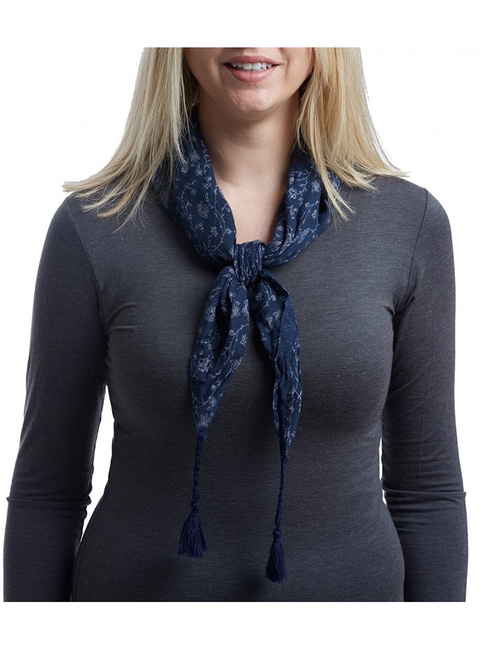 Women's Spring Fall Fashion Chambray Floral Neckerchief (Petite Scarf) - Navy - CS17YD7ZIAR