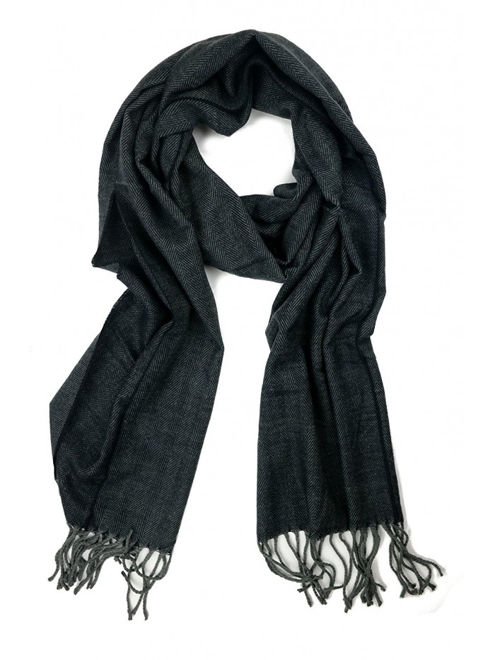 Plum Feathers Super Soft Luxurious Cashmere Feel Winter Scarf - Black/Gray Herringbone - CK12N22Z312