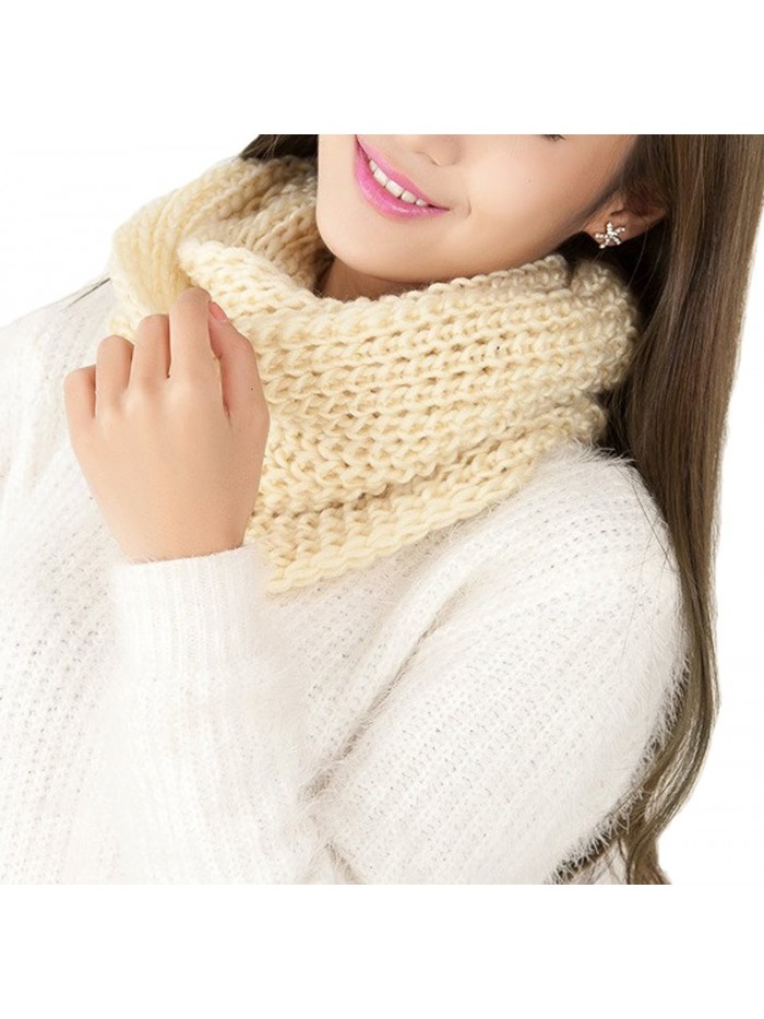 Easy Lifestyles Women's Fashion Autunm Winter Warm Thick Wool Knitted Scarf Collar Shawl (Beige) - C2127R5X37J