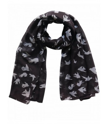 Lina & Lily Dove Print Women's Large Scarf Wrap Lightweight - Black and White - CT11AXKYHMZ