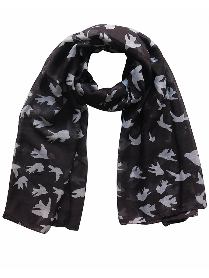 Lina & Lily Dove Print Women's Large Scarf Wrap Lightweight - Black and White - CT11AXKYHMZ