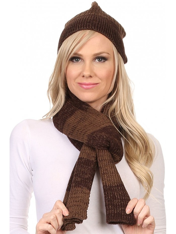 Sakkas Robin Unisex Ribbed Knit Heather Beanie Hat And Scarf Set - Brown - CU1276OYXW5