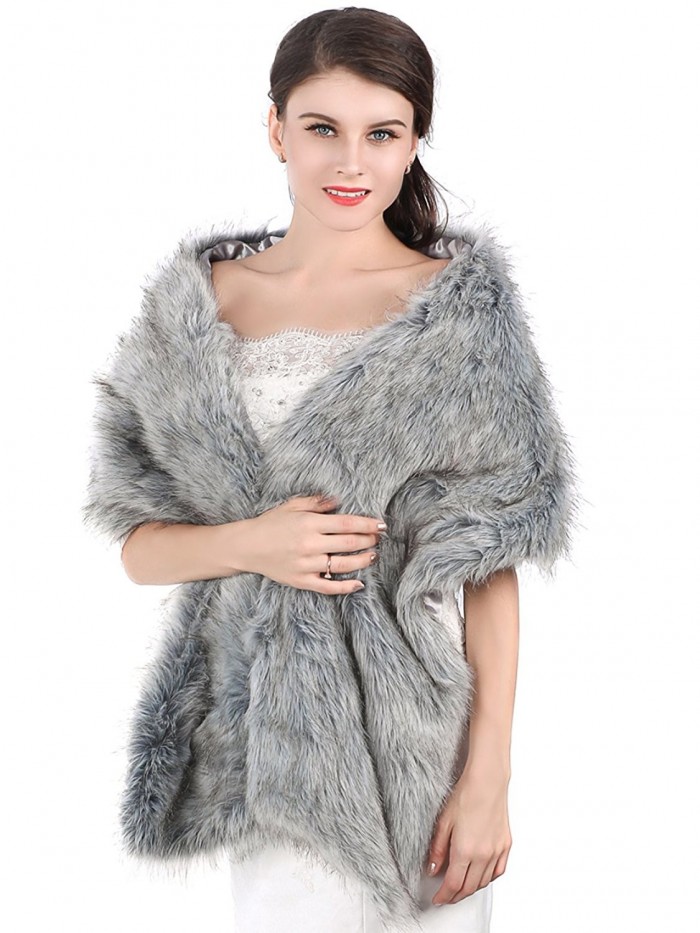 Jovono Women's Wedding Bridal Fur Shawl Wrap for Women and girls - Gray - CN186O9UKXI