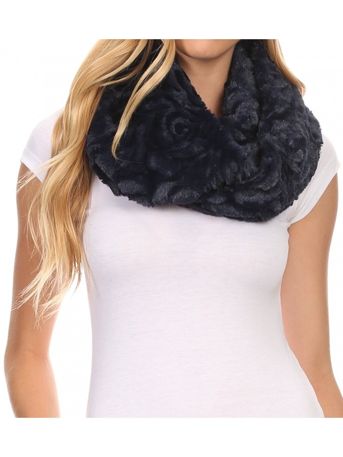 Sakkas Mellah Long Wide Soft Fuzzy Furry Fur Infinity Fall Winter Wrap Scarf - Navy - CL12HHVK597