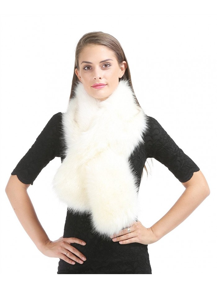 Saferin Women's Winter Faux Fake Fur Straight Scarf Wrap Collar Shawl Shrug - White - CW185SHD83Q