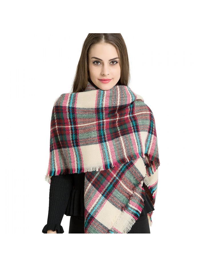 Marvel O Bug Warm Plaid Fashion Women Oversized Fringe Scarf Blanket Shawl Wraps Poncho Pashminas S139 - Burgundy - CX1878GC4TM