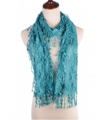 BYOS Womens Fashion Floral Pattern Lace Scarf Shawl With Tassel - Turquoise - C417YKCM2QY