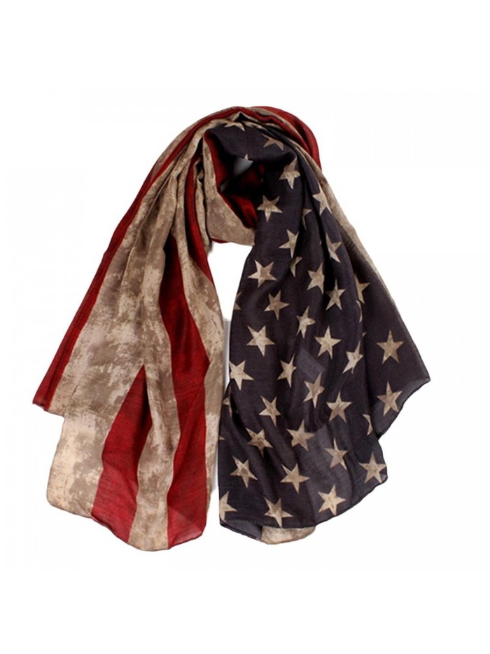 Deamyth Women Long Soft USA Flag Printed Voile Scarf Lady Wraps Shawl Headscarf - Khaki - CK12N0CCS57