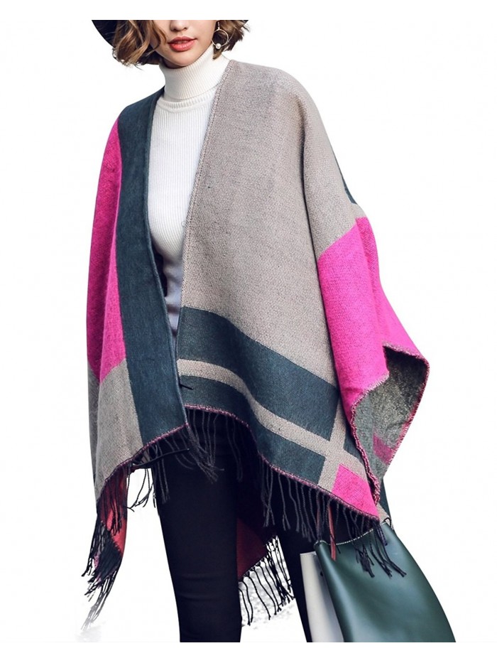 Moxeay Unisex Blanket Oversized Scarf Wrap Shawl Plaid Cozy Checked Pashmina - 1758-rose Red - CL12NDZTOLI