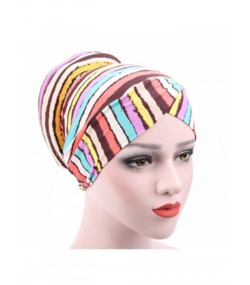 SMYTSHOP Women Cotton Muslim Stretch Turban Hat Chemo Cap Hair Loss Head Scarf Wrap - Yellow - CK183RZTNTU