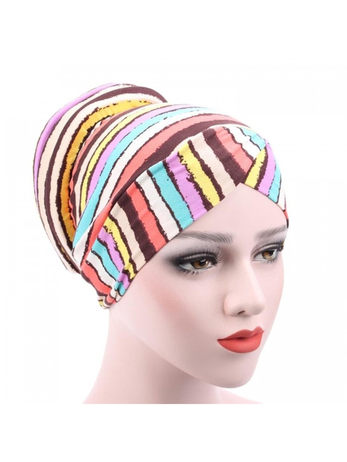 SMYTSHOP Women Cotton Muslim Stretch Turban Hat Chemo Cap Hair Loss Head Scarf Wrap - Yellow - CK183RZTNTU