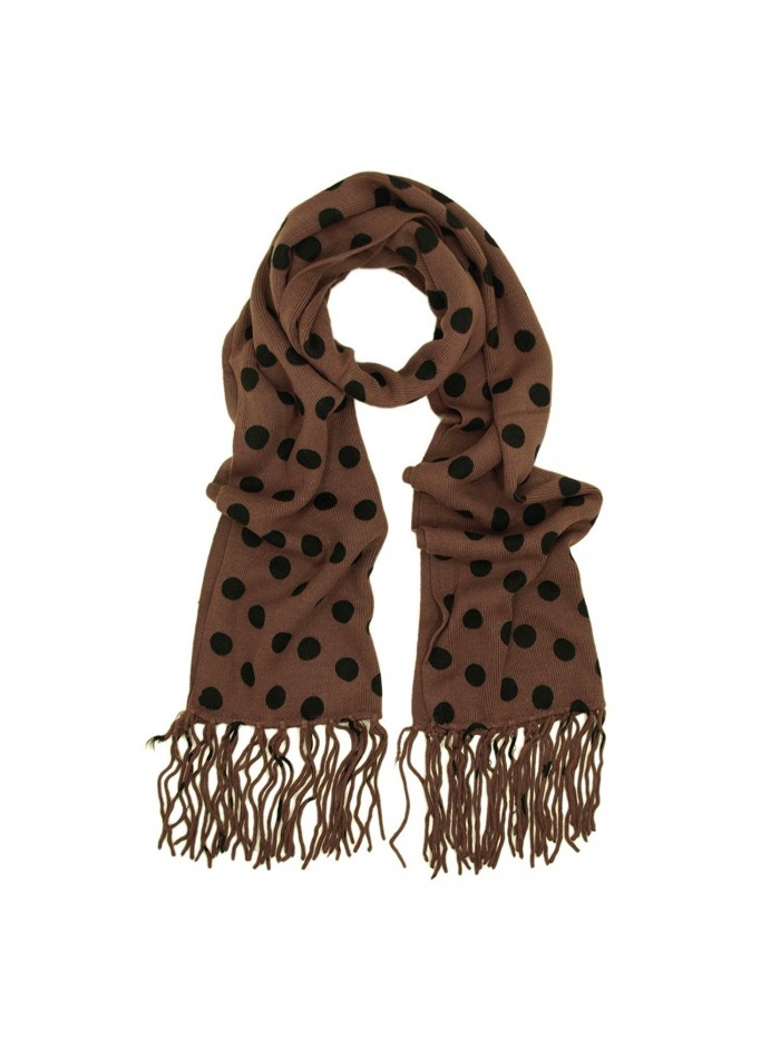 Classic Soft Knit Polka Dots Tassels Ends Long Scarf - Different Colors Available - Brown - CQ115RGCXOF