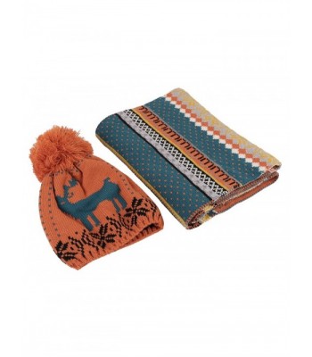 Kaisifei Winter Warm Christmas Knitted Scarf and Hat Set - Orange - CR12N19ZL77