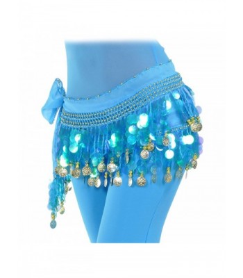 Women's Chiffon Belly Dancing Hip Scarf for Shimmy 1000 Shining Coins - Turquoise - CU186HHEMT3