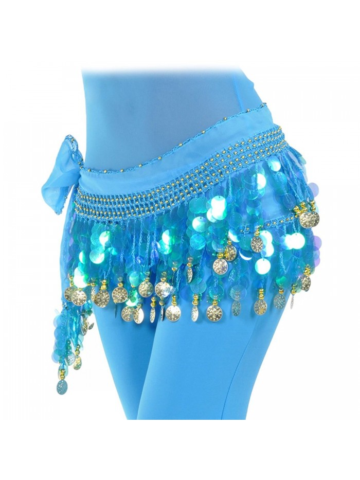 Women's Chiffon Belly Dancing Hip Scarf for Shimmy 1000 Shining Coins - Turquoise - CU186HHEMT3