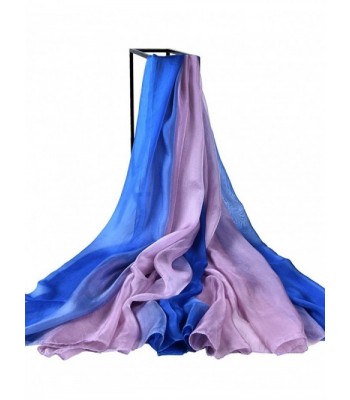 Designer Silk Scarves- Faurn Oversized Original Painting Silk Feel Wraps Shawls - Gradient Blue/Purple - CI186SYDCH2
