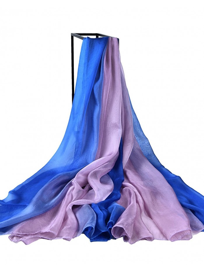 Designer Silk Scarves- Faurn Oversized Original Painting Silk Feel Wraps Shawls - Gradient Blue/Purple - CI186SYDCH2