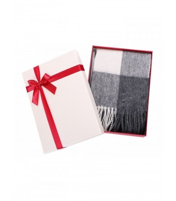 Luxuriously Soft Cashmere Winter Scarf Gift Box Set - Black White Grey Plaid - CO1867UEZ6C