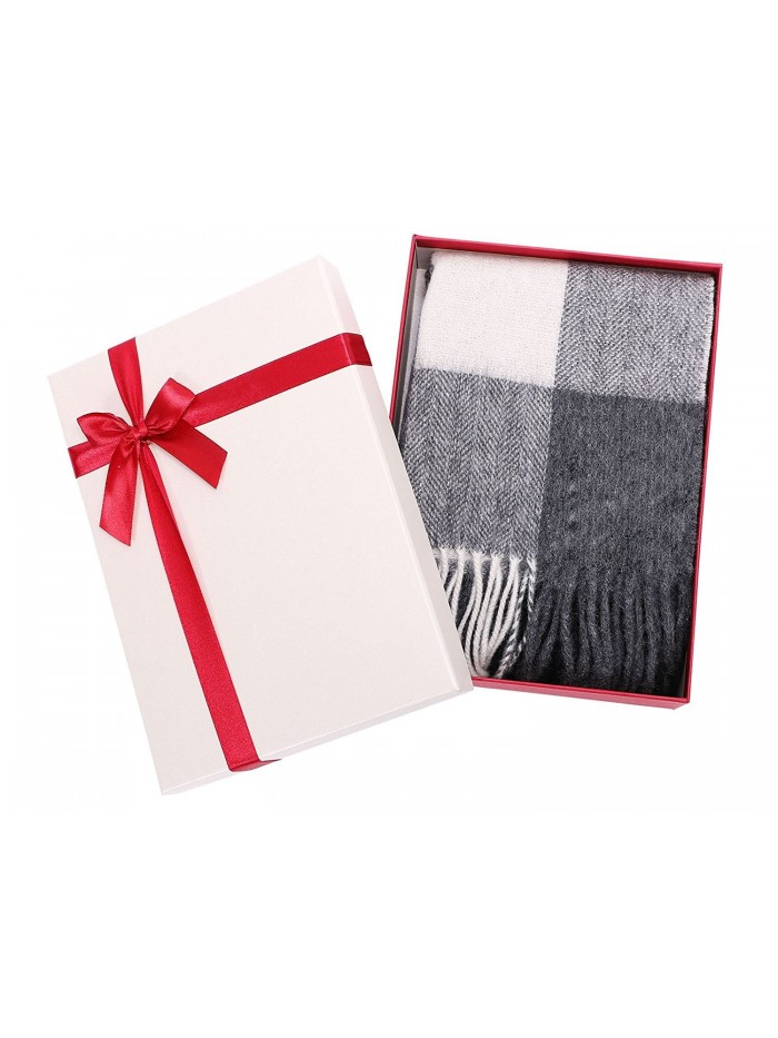Luxuriously Soft Cashmere Winter Scarf Gift Box Set - Black White Grey Plaid - CO1867UEZ6C