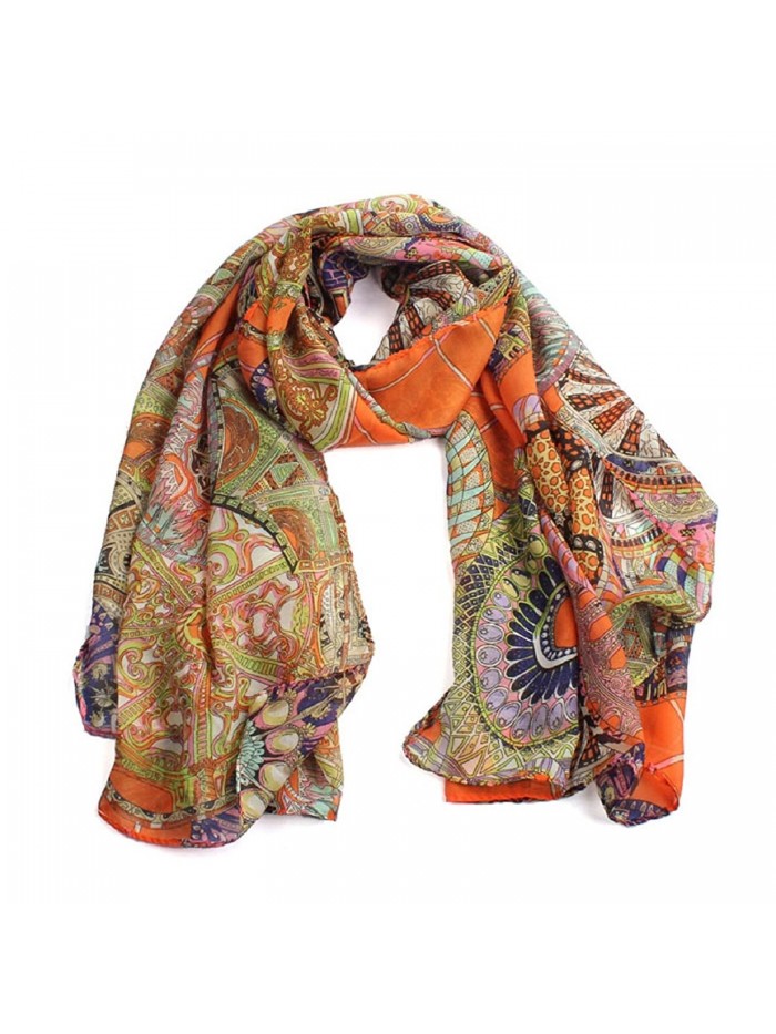 Malloom Fashionable Women Girl Chiffon Printed Chiffon Long Soft Scarf Shawl ... - Orange - C0129IVBFYX