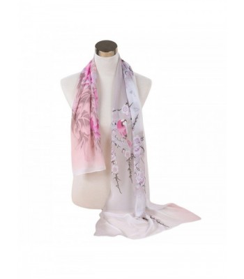 Reversible China Rose Chiffon Voile Lady Shawl Women Scarf for Clothes Decorating - White2 - CD120TW3PN9