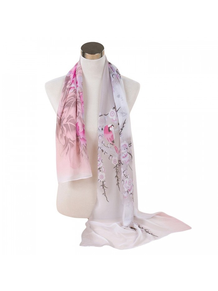 Reversible China Rose Chiffon Voile Lady Shawl Women Scarf for Clothes Decorating - White2 - CD120TW3PN9