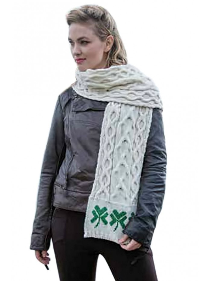 Carraig Donn 100% Merino Wool Shamrock Scarf Natural - C511A0Y2RHL