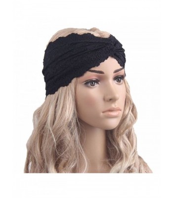 TOPUNDER Women Headwear Twist Sport Yoga Lace Headband Turban Headscarf Wrap - Black - CR12L26ZXJZ