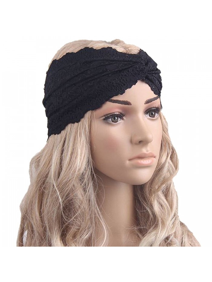 TOPUNDER Women Headwear Twist Sport Yoga Lace Headband Turban Headscarf Wrap - Black - CR12L26ZXJZ