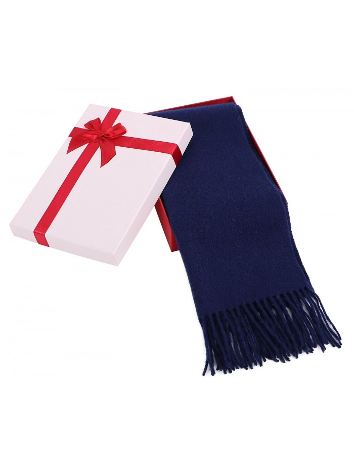 Women's Winter Cashmere Scarf w/ Gift Box- 64" x 11.5" - Solid Cobalt Blue-34 - C4185W5SNMI