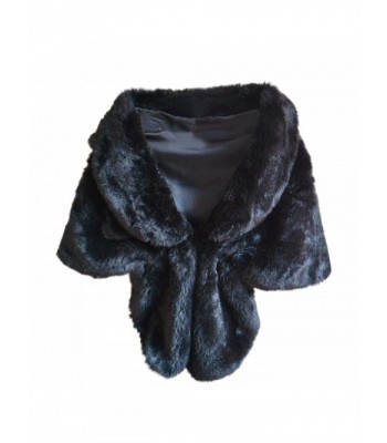 Deamyth Women Faux Fur Long Shawl Stole Wrap Shrug Fox Fur Cape Winter - Black - CD12O7C764B