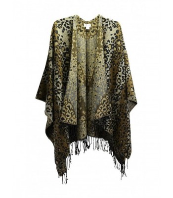 Women's Ruana Wrap Fringed Shawl Open Front Poncho- Chevron and Leopard - Leopard - CX12N81U3OU