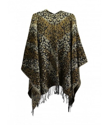 Womens Ruana Fringed Poncho Leopard