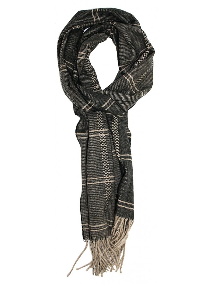 Ted and Jack - Ted's Classic 20% Cashmere 80% Viscose Plaid Scarf - Grey Pinstripe - C512MJFYSP3