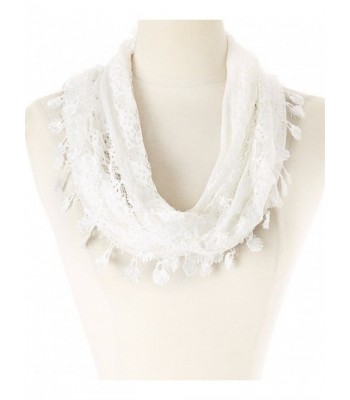 Tan's Women Lightweight Delicate Lace Infinity Scarf with Teardrop Fringes - 4?white - C911OWTSMEN