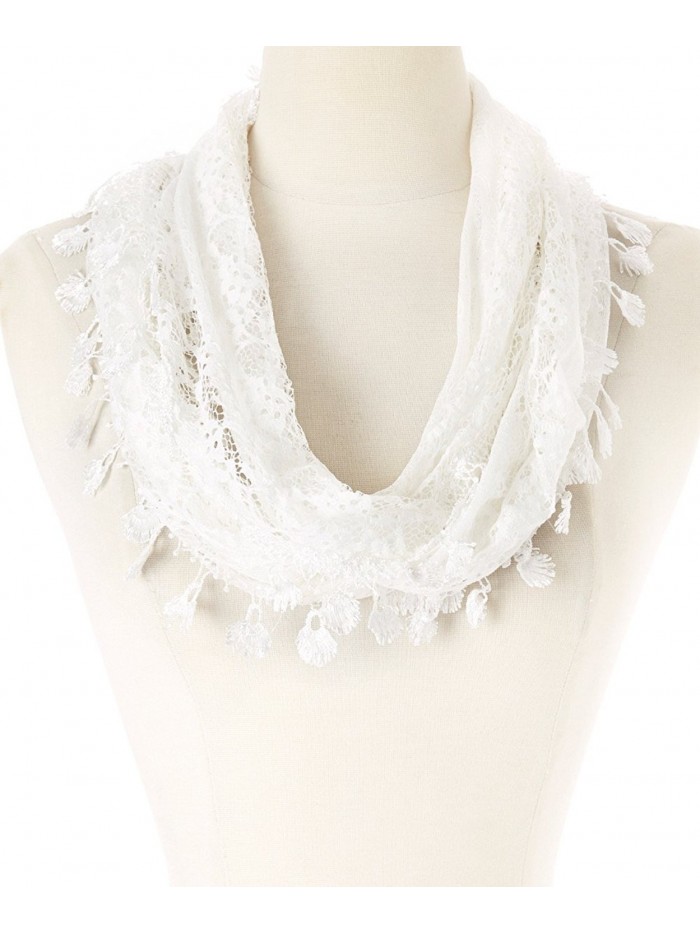 Tan's Women Lightweight Delicate Lace Infinity Scarf with Teardrop Fringes - 4?white - C911OWTSMEN